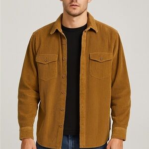 Long Sleeve Brown Button-Up Corduroy Shirt Jacket Size Large Utility Streetwear